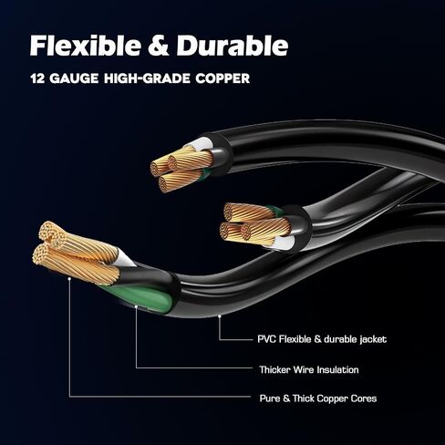Extension Cord Outdoor & Indoor 3 ft Black Heavy Duty Extension Cords,12 Gauge 3 Prong SJTW 15AMP 1875W UL Listed Electric Cord, Waterproof Short Power Cable for Multiple Devices & Scenes in Saudi Arabia