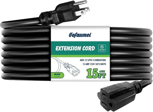 Extension Cord Outdoor & Indoor 3 ft Black Heavy Duty Extension Cords,12 Gauge 3 Prong SJTW 15AMP 1875W UL Listed Electric Cord, Waterproof Short Power Cable for Multiple Devices & Scenes in Saudi Arabia