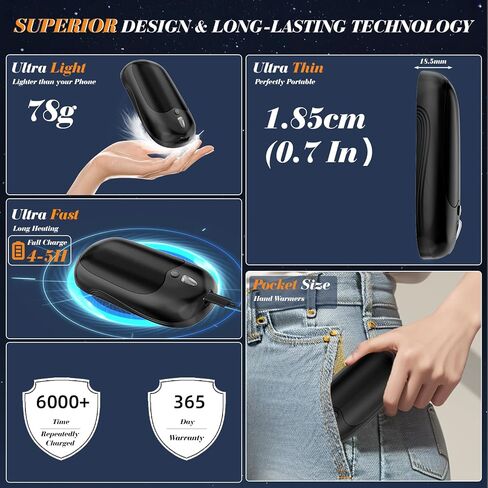 2024 تدفئة اليد القابلة لإعادة الشحن، 6000 مللي أمبير في الساعة تدفئة اليد الكهربائية 2 حزمة، 20 ساعة حرارة آمنة طويلة، محمول USB سخان اليد تدفئة العلاج هدية عظيمة لعيد الميلاد، في الهواء الطلق، الصيد، الغولف، التخييم الرجال النساء in Kuwait