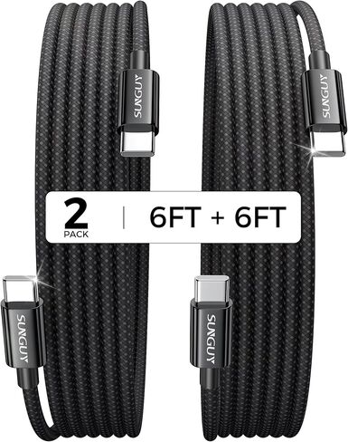 كابل SUNGUY USB C إلى USB C بطول 2 قدم [عبوة من قطعتين]، كابل شاحن USB C من النايلون الجديد، شحن سريع 60 وات من النوع C متوافق مع iPhone 16 15 Pro/Pro Max/Plus، MacBook Pro، Samsung Galaxy S24/S23/S22 in Kuwait