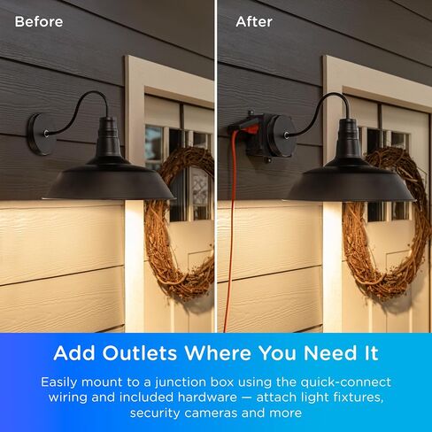 Enbrighten محول إضاءة Wi-Fi Add-an-Outlet، منفذ خارجي ذكي مع منفذين GFCI لأضواء الشرفة، وكاميرات الأمان، وأضواء العطلات، والديكور الموسمي، وسلك مباشر، أسود، 80753 in Saudi Arabia
