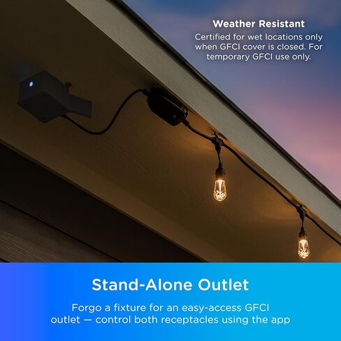Enbrighten محول إضاءة Wi-Fi Add-an-Outlet، منفذ خارجي ذكي مع منفذين GFCI لأضواء الشرفة، وكاميرات الأمان، وأضواء العطلات، والديكور الموسمي، وسلك مباشر، أسود، 80753 in Saudi Arabia