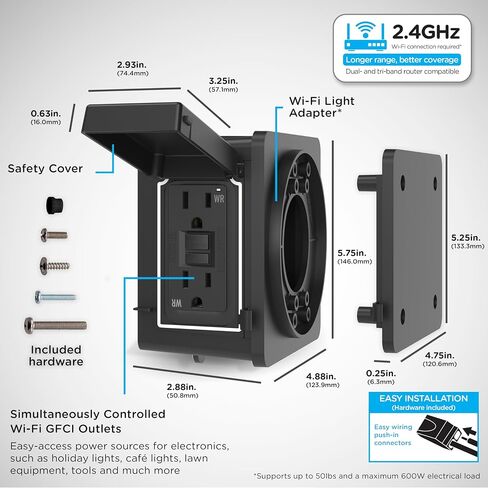 Enbrighten محول إضاءة Wi-Fi Add-an-Outlet، منفذ خارجي ذكي مع منفذين GFCI لأضواء الشرفة، وكاميرات الأمان، وأضواء العطلات، والديكور الموسمي، وسلك مباشر، أسود، 80753 in Saudi Arabia