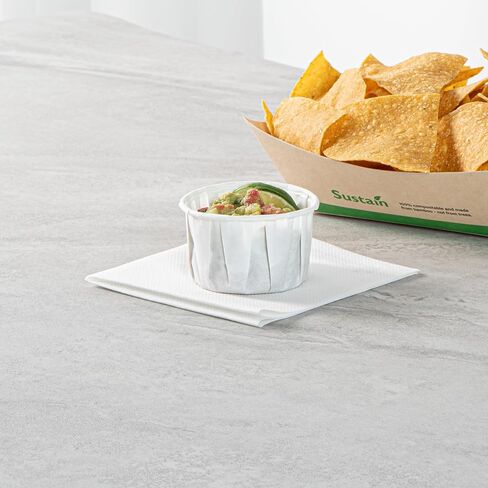 Restaurantware-Sustain 4 Ounce Portion Cups, 100 Disposable Condiment Cups - Compostable, Versatile, White Paper Sample Food Cups, Stylish, For Serving Dips, Jams, Sauces, Nuts, And More in Saudi Arabia