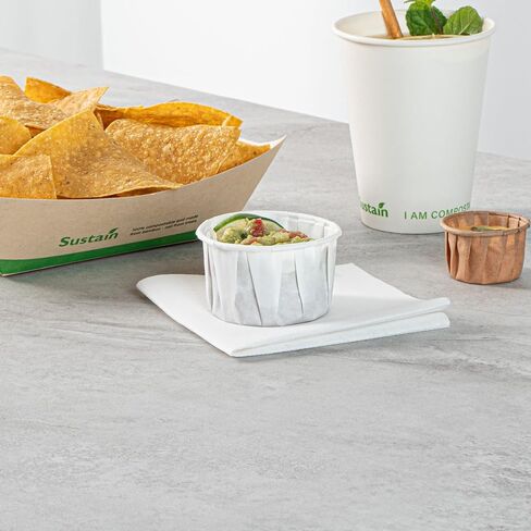 Restaurantware-Sustain 4 Ounce Portion Cups, 100 Disposable Condiment Cups - Compostable, Versatile, White Paper Sample Food Cups, Stylish, For Serving Dips, Jams, Sauces, Nuts, And More in Saudi Arabia