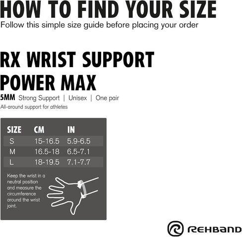 Rehband RX Wrist Support Power Max, 3-in-1 Neoprene Wrist Sleeve + Wrist Wrap for Strength Training, Protects during Kettlebell Training, stabilizes wrist, Colour:Carbon/Black, Size:Medium in Kuwait