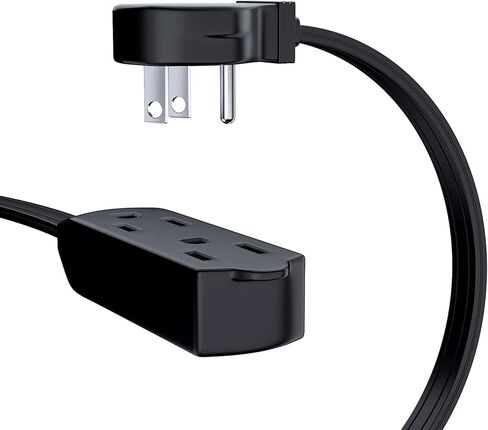 Maximm Cable 3 Feet Flat Plug Extension Cord/Wire, Multi Outlet - 3 Prong Angled Plug Extension Cord - Black UL Certified in Kuwait