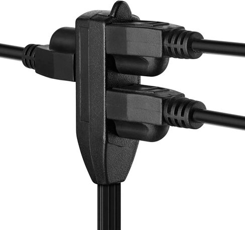 Maximm Cable 3 Feet Flat Plug Extension Cord/Wire, Multi Outlet - 3 Prong Angled Plug Extension Cord - Black UL Certified in Kuwait