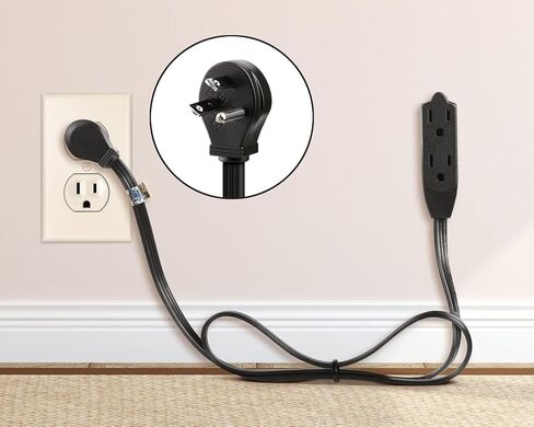 Maximm Cable 3 Feet Flat Plug Extension Cord/Wire, Multi Outlet - 3 Prong Angled Plug Extension Cord - Black UL Certified in Kuwait