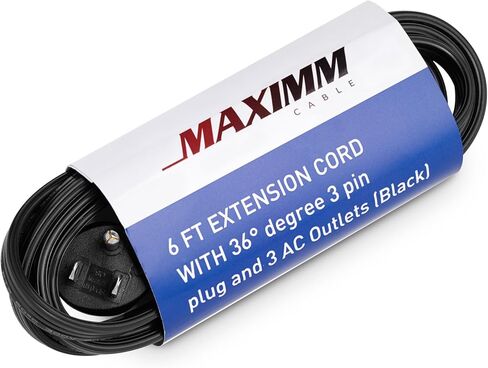 Maximm Cable 3 Feet Flat Plug Extension Cord/Wire, Multi Outlet - 3 Prong Angled Plug Extension Cord - Black UL Certified in Kuwait