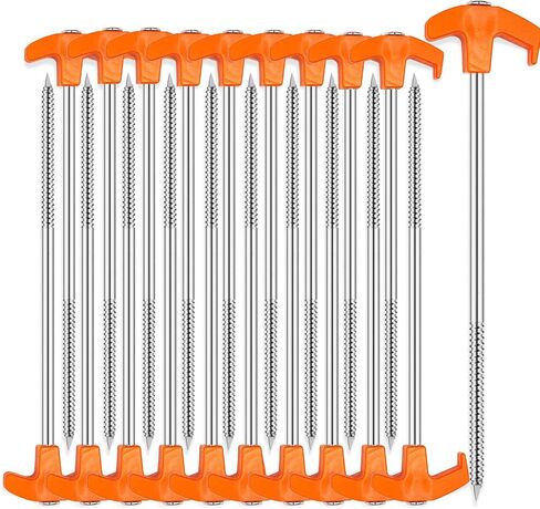Cheardia 20 Pack Tent Stakes Heavy Duty, 8 Inch Screw in Tree Stake Kits Black Tent Pegs Camping Non-Rust Ground Stakes for Young Trees Straightening, Patio, Garden, Canopies, Grassland, Outdoor in Kuwait