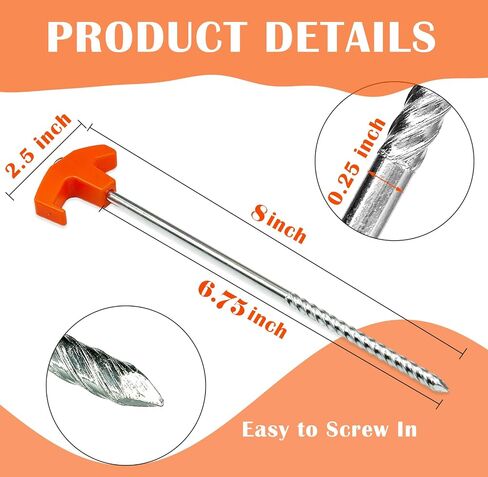 Cheardia 20 Pack Tent Stakes Heavy Duty, 8 Inch Screw in Tree Stake Kits Black Tent Pegs Camping Non-Rust Ground Stakes for Young Trees Straightening, Patio, Garden, Canopies, Grassland, Outdoor in Kuwait