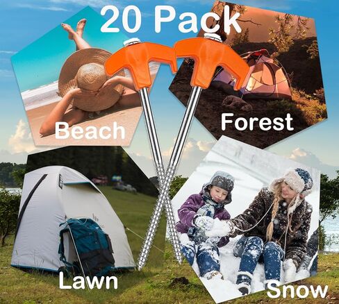 Cheardia 20 Pack Tent Stakes Heavy Duty, 8 Inch Screw in Tree Stake Kits Black Tent Pegs Camping Non-Rust Ground Stakes for Young Trees Straightening, Patio, Garden, Canopies, Grassland, Outdoor in Kuwait