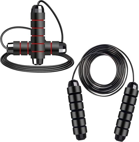 Adjustable Jump Rope with Smooth Ball Bearings, No-Knot Design, 2-Pack in Black & Red, Foam Handles for Comfort, Perfect for Cardio, Fitness Workouts for Men & Women in Saudi Arabia