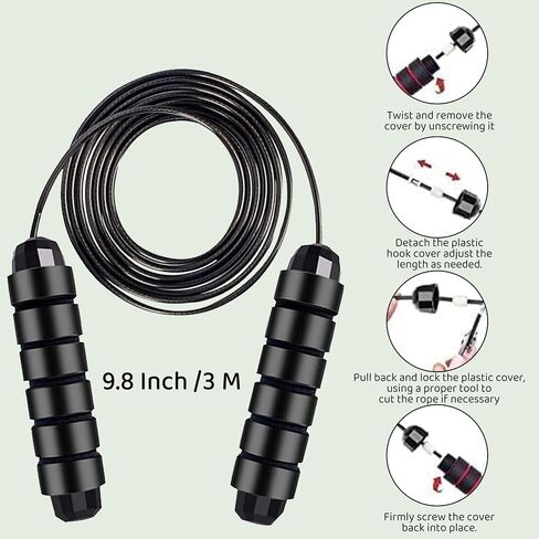 Adjustable Jump Rope with Smooth Ball Bearings, No-Knot Design, 2-Pack in Black & Red, Foam Handles for Comfort, Perfect for Cardio, Fitness Workouts for Men & Women in Saudi Arabia