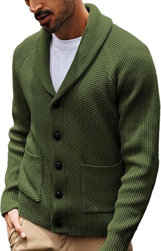 PJ PAUL JONES Mens Shawl Collar Cardigan Sweaters Knit Textured Sweater Button Down Cardigans in Kuwait