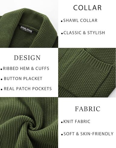 PJ PAUL JONES Mens Shawl Collar Cardigan Sweaters Knit Textured Sweater Button Down Cardigans in Kuwait