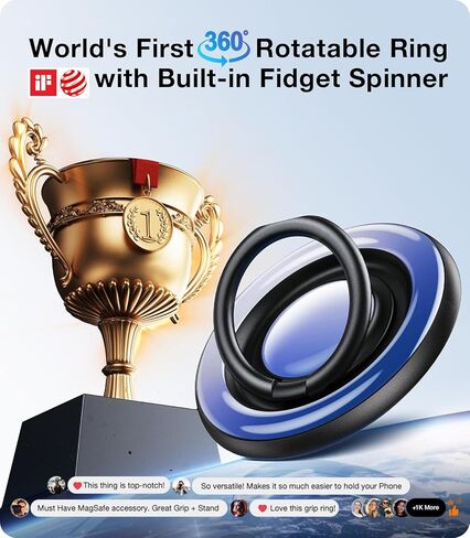 TORRAS 360 درجة فيدجيت سبينر حامل حلقي للهاتف المغناطيسي، مناسب لملحقات PopSocket MagSafe القابلة للإزالة لهاتف iPhone 16،15،14، 13، 12 Pro/Max، Samsung Galaxy، Google، Ostand SpinRing، أسود in Kuwait