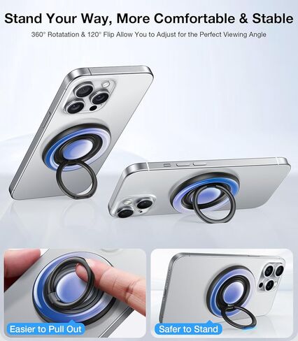 TORRAS 360 درجة فيدجيت سبينر حامل حلقي للهاتف المغناطيسي، مناسب لملحقات PopSocket MagSafe القابلة للإزالة لهاتف iPhone 16،15،14، 13، 12 Pro/Max، Samsung Galaxy، Google، Ostand SpinRing، أسود in Kuwait