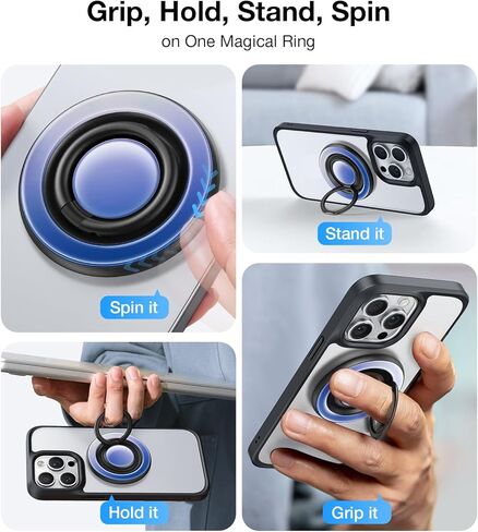TORRAS 360 درجة فيدجيت سبينر حامل حلقي للهاتف المغناطيسي، مناسب لملحقات PopSocket MagSafe القابلة للإزالة لهاتف iPhone 16،15،14، 13، 12 Pro/Max، Samsung Galaxy، Google، Ostand SpinRing، أسود in Kuwait