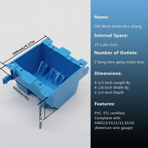 Old Work Box,Plastic Junction for Switches,PVC Electrical 14 cuin Outlet Box,Old Work Box 1 Gang Deep,ETL Listed for Home Improvement,AWG Standard,Fire Rated for Two Hours(1 Pack) in Saudi Arabia
