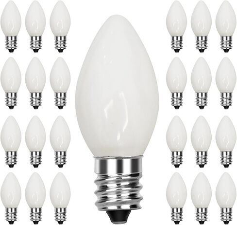 C7 Christmas Replacement Bulbs, Ceramic White LED Night Light for Window Candles & Chandeliers Replacement Bulb, Low Watt Candelabra Light Bulbs, 0.6W Equivalent 7W Incandescent Bulb, 25 Pack in Saudi Arabia