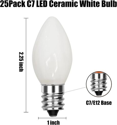 C7 Christmas Replacement Bulbs, Ceramic White LED Night Light for Window Candles & Chandeliers Replacement Bulb, Low Watt Candelabra Light Bulbs, 0.6W Equivalent 7W Incandescent Bulb, 25 Pack in Saudi Arabia