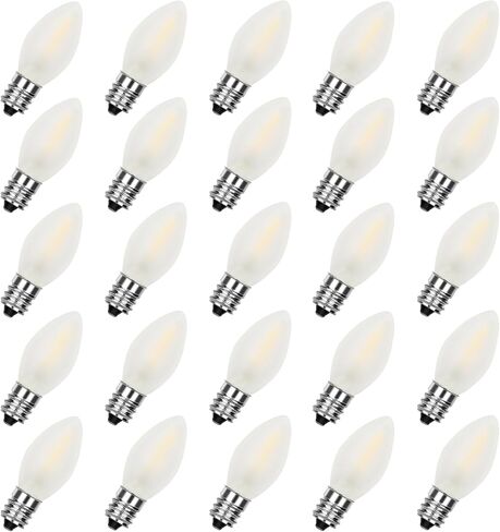 C7 Christmas Replacement Bulbs, Ceramic White LED Night Light for Window Candles & Chandeliers Replacement Bulb, Low Watt Candelabra Light Bulbs, 0.6W Equivalent 7W Incandescent Bulb, 25 Pack in Saudi Arabia
