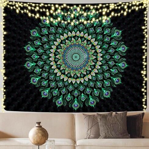 MAMHSABC Peacock mandala Tapestry Gothic Peacock Feather Decor Wall Hanging for Living Room Bedroom Aesthetic Decor Polyester Blanket in Saudi Arabia