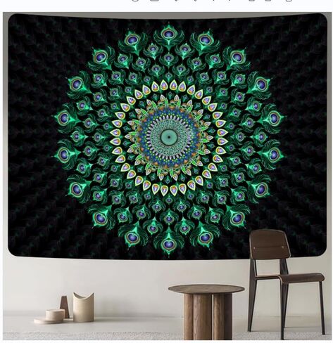 MAMHSABC Peacock mandala Tapestry Gothic Peacock Feather Decor Wall Hanging for Living Room Bedroom Aesthetic Decor Polyester Blanket in Saudi Arabia