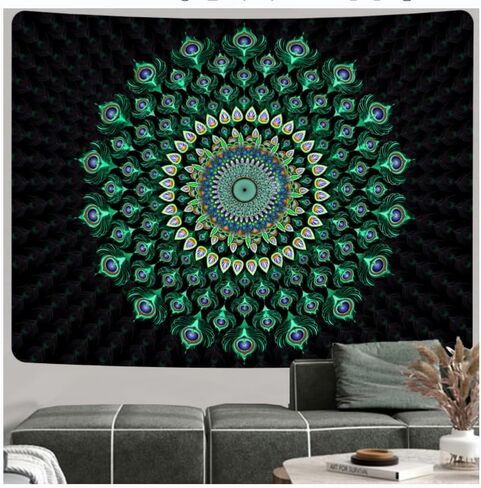 MAMHSABC Peacock mandala Tapestry Gothic Peacock Feather Decor Wall Hanging for Living Room Bedroom Aesthetic Decor Polyester Blanket in Saudi Arabia
