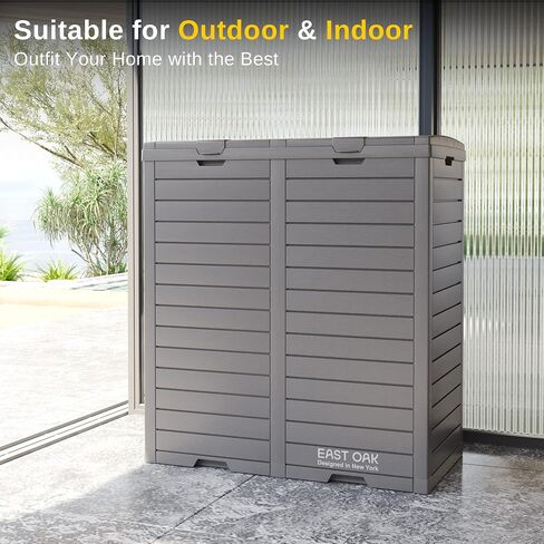 EAST OAK 76 Gallon Outdoor Trash Can | Waterproof Resin Garbage Can with Tiered Lid & Drip Tray | Outside Trash Bin for Patio | Kitchen, Backyard & Deck | Gray Color in Saudi Arabia