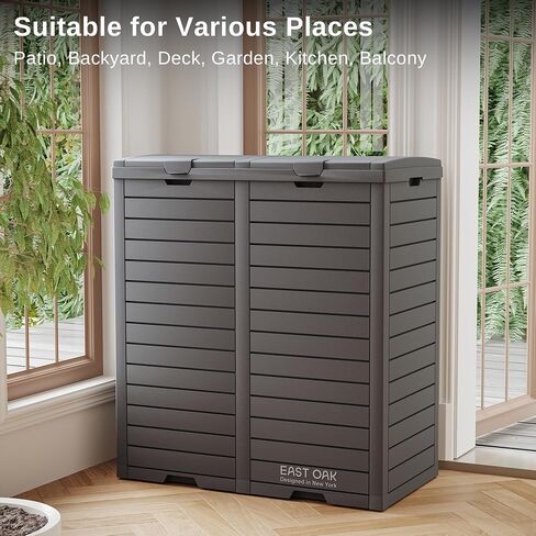 EAST OAK 76 Gallon Outdoor Trash Can | Waterproof Resin Garbage Can with Tiered Lid & Drip Tray | Outside Trash Bin for Patio | Kitchen, Backyard & Deck | Gray Color in Saudi Arabia