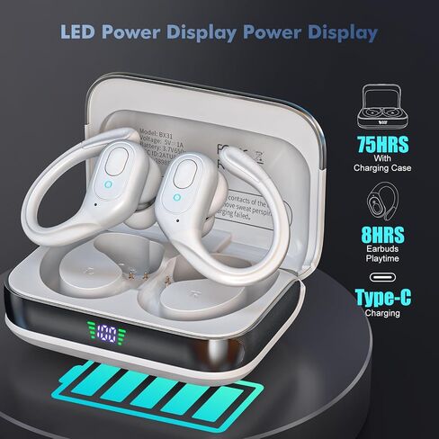 Wireless Earbuds, 75H Playtime Bluetooth 5.3 Headphones, IP7 Waterproof Bluetooth Headphones for Running, Wireless in Ear Earphones USB C for iOS/Android, in Saudi Arabia