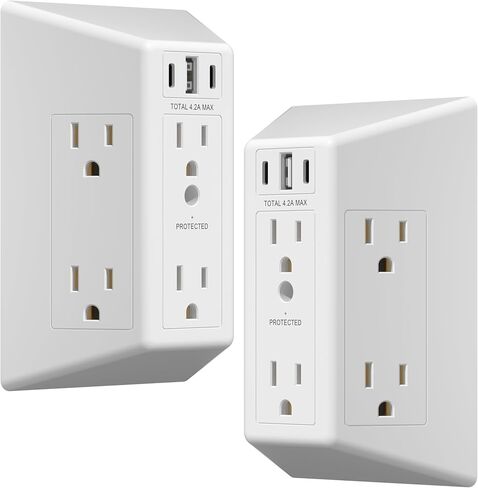 LIDER 6 Outlet Surge Protector Extender with 20W 4.2A 3 USB Type A/C Chargers, ETL Listed, Tamper-Resistant Receptacle, 1500 Joules, Multi Plug Wall Charger for Home Office, White in Saudi Arabia