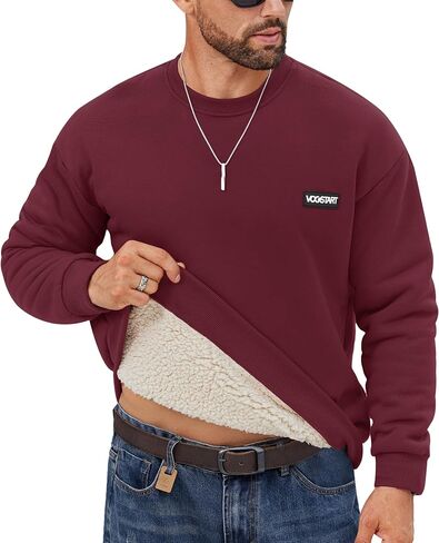 سويت شيرت رجالي مبطن بالصوف، بلوفر شيربا، بياقة دائرية، قمصان شتوية حرارية (S-XXL) in Kuwait