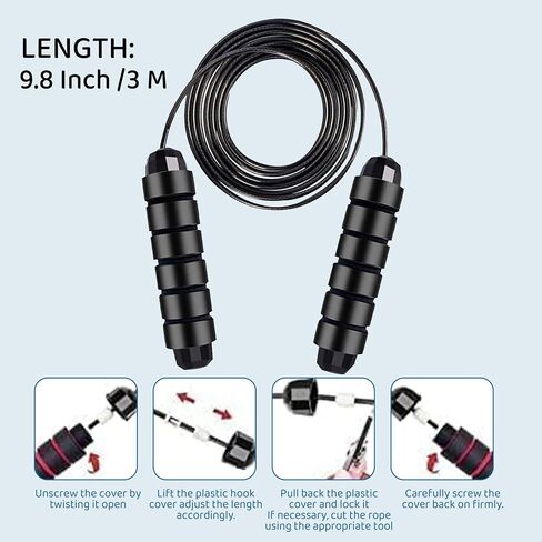 Adjustable Black and Red Jump Rope for Fitness Training – Durable Speed Skipping Rope with Comfortable Foam Handles for Cardio, Endurance, and Home Workouts – Lightweight Design for Men and Women in Saudi Arabia