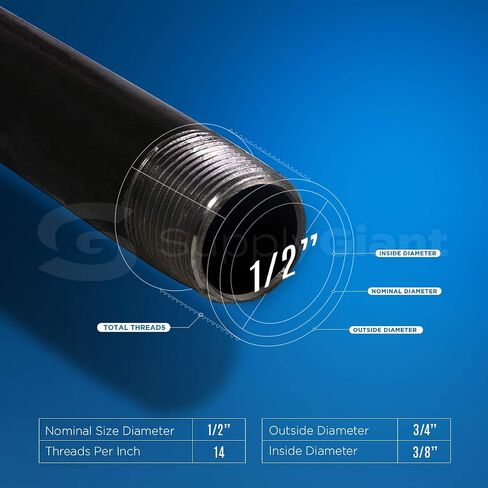 QDCM1218-6 1/2 × 18 بوصة أنابيب فولاذية سوداء، تركيب ملولب نصف بوصة قابل للطرق بناء أثاث عتيق DIY، (عبوة من 6 قطع)، 18 بوصة in Kuwait