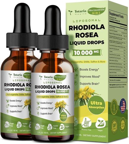 Liposomal Rhodiola Rosea Tincture 16 in 1, w/Ashwagandha, L-Theanine, Saffron, Ultra Strength Rhodiola Supplement, Rhodiola Root Extract 10:1 Liquid Drops for Natural Relaxation, Mood, Energy in Saudi Arabia