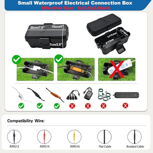 Hrensaw 3PCS Small Weatherproof Electrical Connection Box(6 x 3.5 x 2.2inch),Outdoor Electrical Box,Waterproof Extension Cord Covers for Plug,Extension Cables,Holiday Lights,Black in Kuwait
