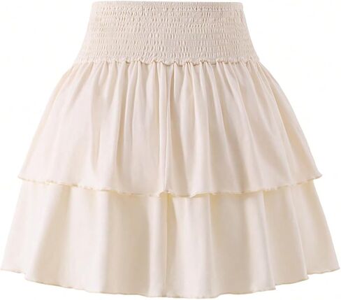 Milumia Girl Smocked High Waisted Layered Ruffle Hem Casual Skirts in Saudi Arabia