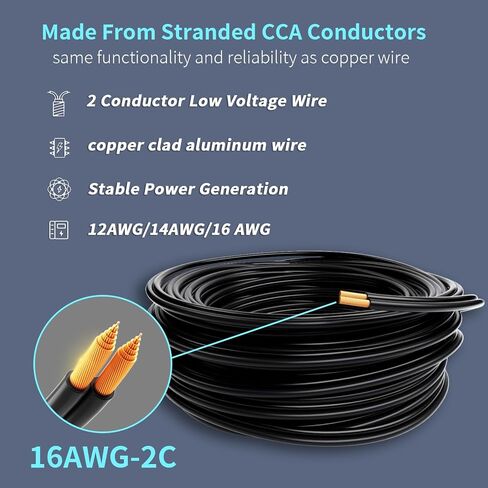 16 Gauge Wire 100FT, 2 Conductors Electrical Wire Black Cable, Low Voltage 16 AWG Copper Clad Aluminum Extension Cord for Speaker Wire, LED Wire, Automotive Wire 12V/24V DC in Kuwait