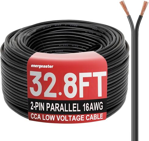 16 Gauge Wire 100FT, 2 Conductors Electrical Wire Black Cable, Low Voltage 16 AWG Copper Clad Aluminum Extension Cord for Speaker Wire, LED Wire, Automotive Wire 12V/24V DC in Kuwait