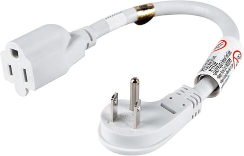 VSEER 1Feet 1625W 13A UL SJT 16AWG Flat Plug Heavy Duty Extension Cord Outlet Saver 3-Prong Grounded Short 90 Degree Angle Adapter Power Extension Cord,UL Listed (White, 1 Pack) in Saudi Arabia