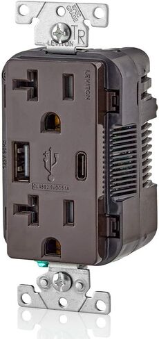 Leviton T5833-W Type A & Type-C USB In-Wall Charger with 20A Tamper-Resistant Outlet, USB Charger for Smartphones and Tablets. Not for Laptops, White in Saudi Arabia