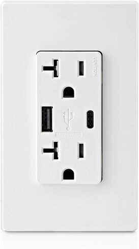 Leviton T5833-W Type A & Type-C USB In-Wall Charger with 20A Tamper-Resistant Outlet, USB Charger for Smartphones and Tablets. Not for Laptops, White in Saudi Arabia