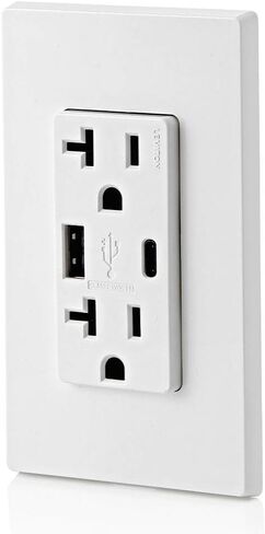 Leviton T5833-W Type A & Type-C USB In-Wall Charger with 20A Tamper-Resistant Outlet, USB Charger for Smartphones and Tablets. Not for Laptops, White in Saudi Arabia