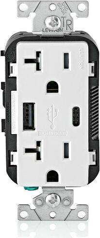 Leviton T5833-W Type A & Type-C USB In-Wall Charger with 20A Tamper-Resistant Outlet, USB Charger for Smartphones and Tablets. Not for Laptops, White in Saudi Arabia