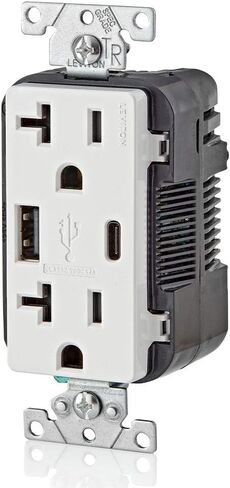 Leviton T5833-W Type A & Type-C USB In-Wall Charger with 20A Tamper-Resistant Outlet, USB Charger for Smartphones and Tablets. Not for Laptops, White in Saudi Arabia
