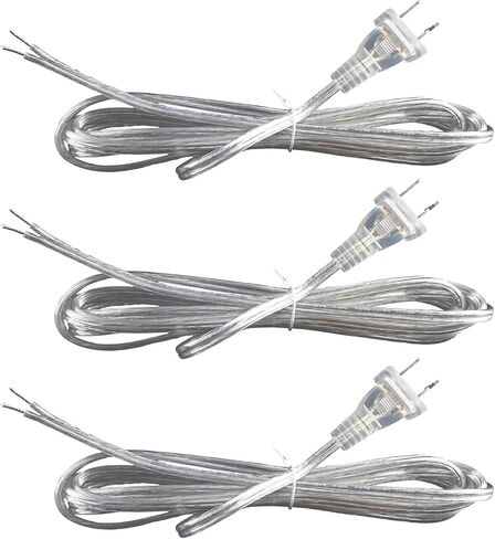 Clear Lamp Cord,8 Feet Length Silver Replacement Lamp Cords for Lamp Repair Fix DIY Project, Rewire Electrical Cable Cord with Plug, Tinned End Lead, SPT-1,18 Gauge (3) in Saudi Arabia